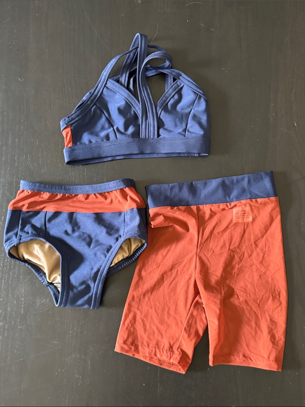 Kids Two-Tone Navy and Orange Matching Dancewear Set